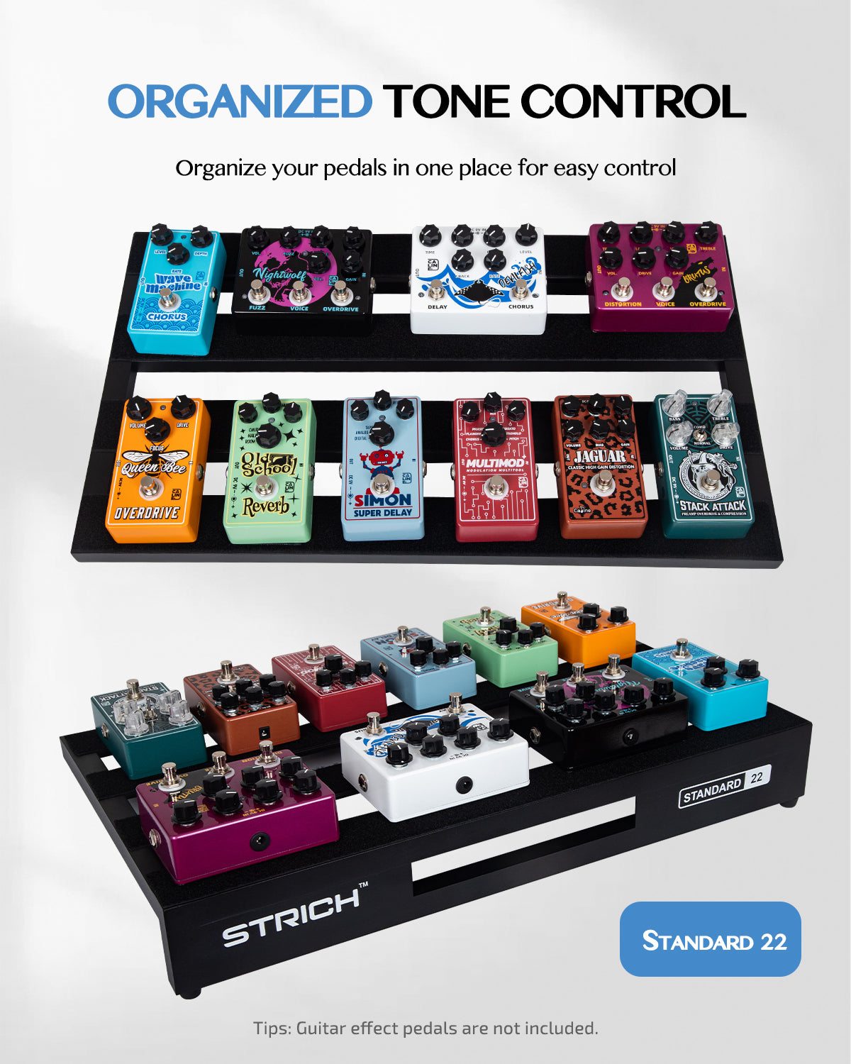 STRICH Guitar Pedal Board Aluminum Alloy 2.65lb Lightweight Effect Pedalboard 22'' x 12.5'' with Carry Bag, STANDARD 22 (Angled)
