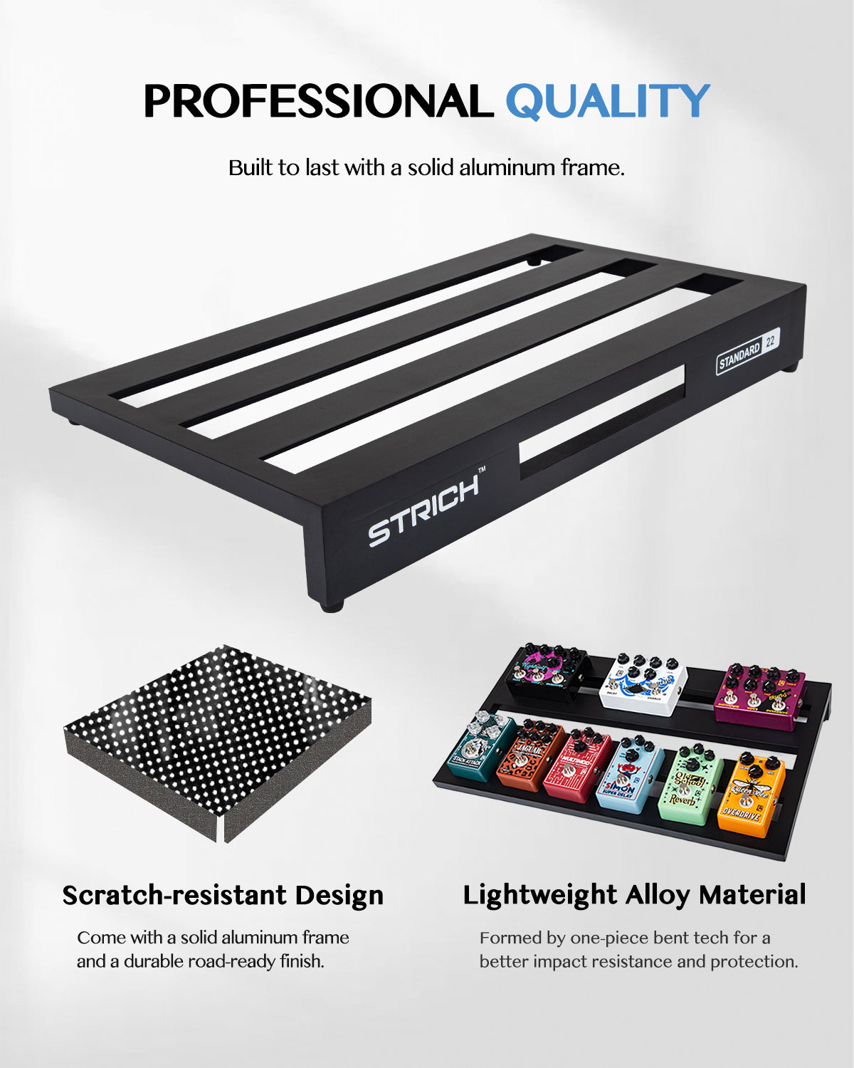 STRICH Guitar Pedal Board Aluminum Alloy 2.65lb Lightweight Effect Pedalboard 22'' x 12.5'' with Carry Bag, STANDARD 22 (Angled)