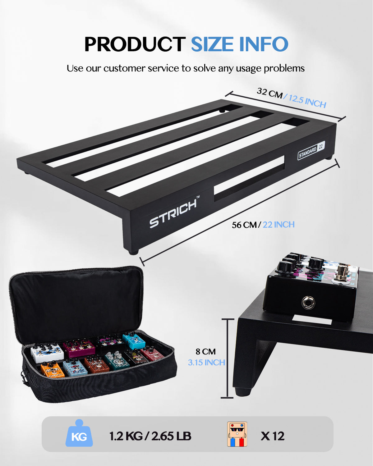 STRICH Guitar Pedal Board Aluminum Alloy 2.65lb Lightweight Effect Pedalboard 22'' x 12.5'' with Carry Bag, STANDARD 22 (Angled)