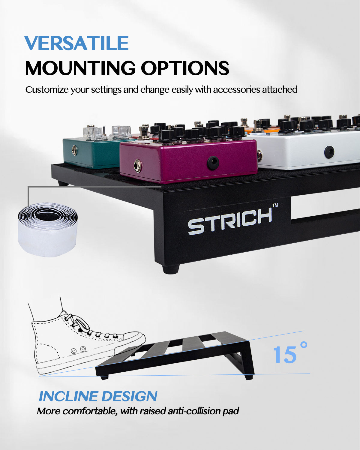 STRICH Guitar Pedal Board Aluminum Alloy 2.65lb Lightweight Effect Pedalboard 22'' x 12.5'' with Carry Bag, STANDARD 22 (Angled)