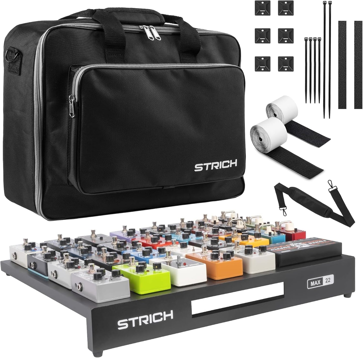 STRICH Guitar Pedal Board Aluminum Alloy 2.65lb Lightweight Effect Pedalboard 22'' x 12.5'' with Carry Bag, STANDARD 22 (Angled)